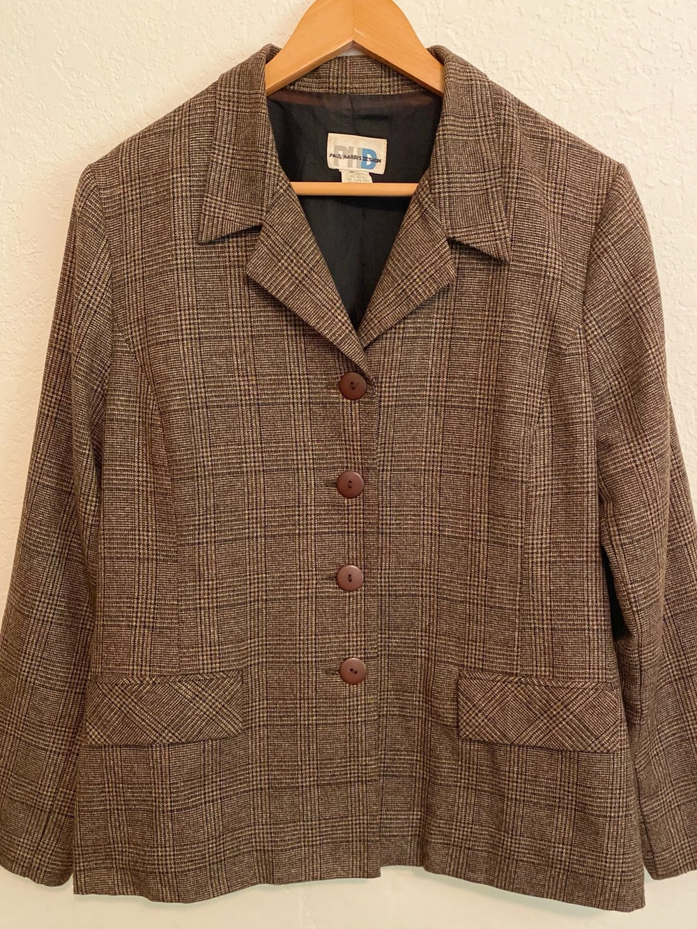 Vintage 90’s Paul Harris Designs Glen Plaid Blazer Jacket Brown Checked Size L